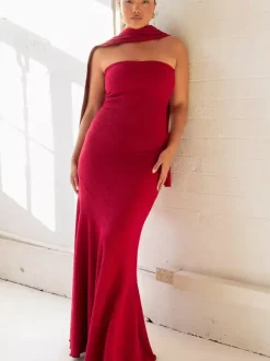 Minimalist Scarf Neck Strapless Dress For Women - Elegant Mermaid Maxi Gown - Spring Formal Evening Gala 2026