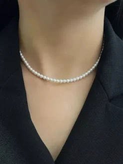 Minimalist Uniform Pearl Choker Adjustable Extension Chain Gentle Commute Necklace