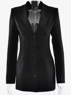 Modern Blazer Padded Shoulder Ruched Bodycon Mini Dress For Women 2026