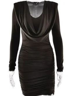 Modern Ruched Mini Dress With Deep V Neck For Women 2026