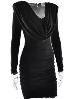 Modern Ruched Mini Dress With Deep V Neck For Women 2026