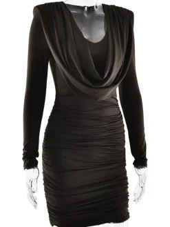 Modern Ruched Mini Dress With Deep V Neck For Women 2026