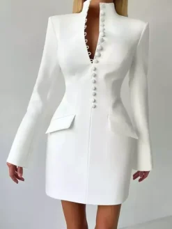 Modern Structured Button Up Slim Blazer Mini Dress For Women 2026