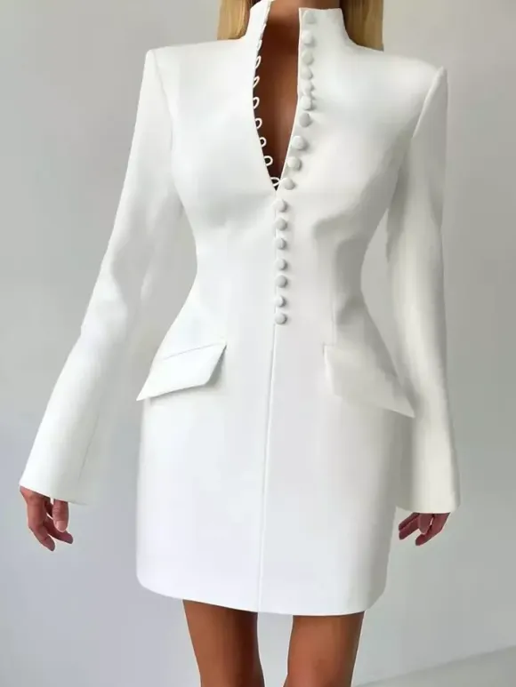 Modern Structured Button Up Slim Blazer Mini Dress For Women 2026