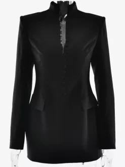 Modern Structured Button Up Slim Blazer Mini Dress For Women 2026