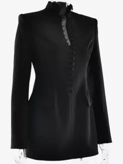 Modern Structured Button Up Slim Blazer Mini Dress For Women 2026