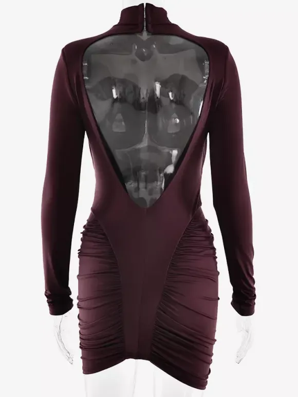 Modern High Neck Ruched Bodycon Backless Mini Dress For Women 2026
