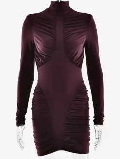 Modern High Neck Ruched Bodycon Backless Mini Dress For Women 2026