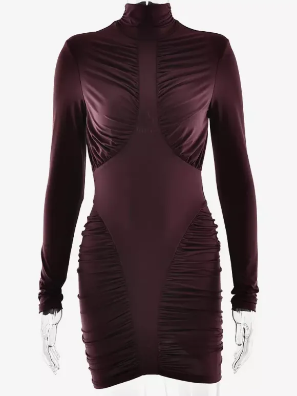 Modern High Neck Ruched Bodycon Backless Mini Dress For Women 2026