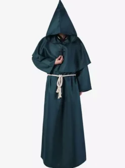 Monk Carnival Costume Middle Ages Hooded Men Robe Burgundy