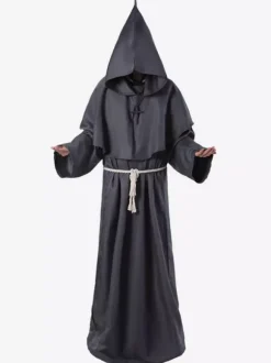 Monk Carnival Costume Middle Ages Hooded Men Robe Burgundy