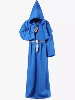 Monk Carnival Costume Middle Ages Hooded Men Robe Burgundy