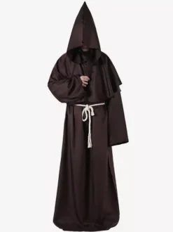 Monk Carnival Costume Middle Ages Hooded Men Robe Burgundy