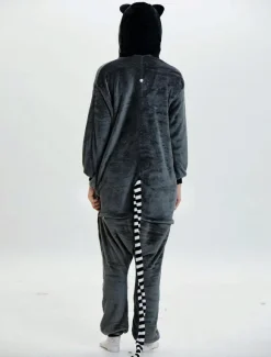 Monkey Kigurumi Onesie Adults Pajamas Flannel Deep Gray Long Winter Sleepwear Unisex Animal Costume Halloween onesie pajamas