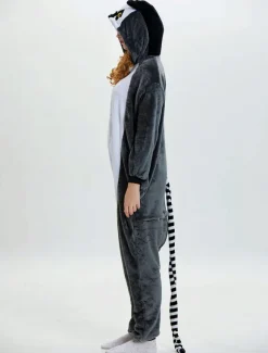 Monkey Kigurumi Onesie Adults Pajamas Flannel Deep Gray Long Winter Sleepwear Unisex Animal Costume Halloween onesie pajamas
