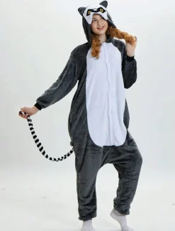 Monkey Kigurumi Onesie Adults Pajamas Flannel Deep Gray Long Winter Sleepwear Unisex Animal Costume Halloween onesie pajamas