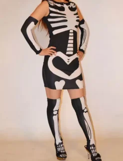 Monster Zentai Suits Black Human Skeleton Lycra Spandex Women's Catsuit