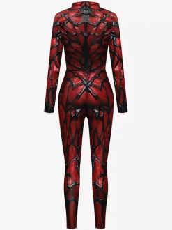 Monster Zentai Suits Jumpsuit For Women Dark Green Leotard Print Pattern Skeleton Scary Lycra Spandex Catsuit Zentai