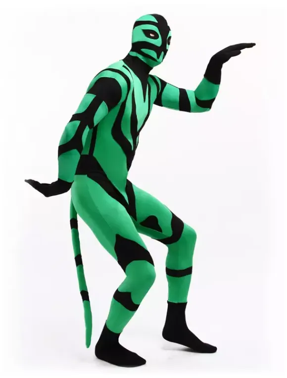 Monster Zentai Suits Green And Black Animal Style Lycra Spandex Fabric Zentai Suit Unisex Full Body Suit