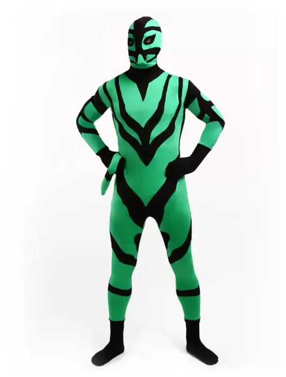 Monster Zentai Suits Green And Black Animal Style Lycra Spandex Fabric Zentai Suit Unisex Full Body Suit
