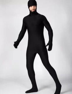 Morph Suit Black Lycra Spandex Fabric Catsuit with Face Opened Men's Body Suit