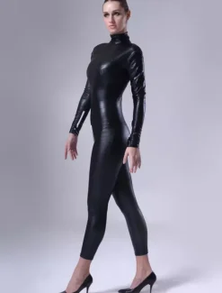 Morph Suit Black Shiny Metallic Fabric Catsuit For Women's Body Suit