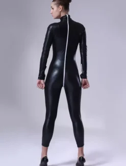 Morph Suit Black Shiny Metallic Fabric Catsuit For Women's Body Suit