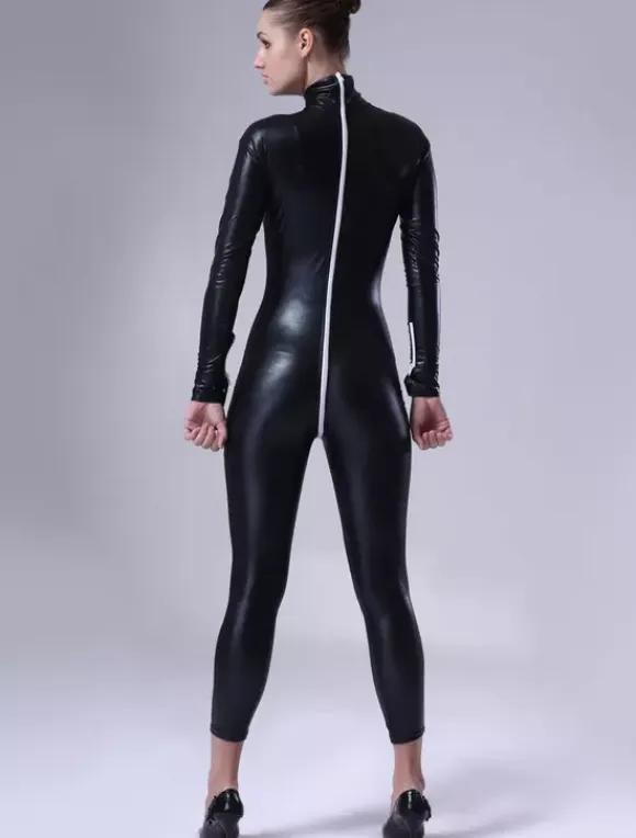 Morph Suit Black Shiny Metallic Fabric Catsuit For Women's Body Suit