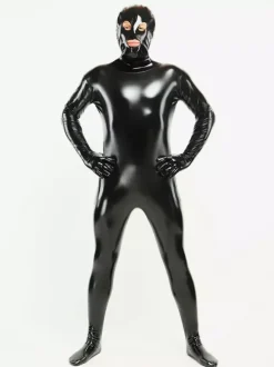 Morph Suit Black Unisex Open Mouth And Eyes Designed PVC BodySuit Clothes Costumes