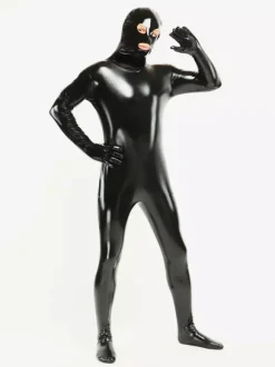 Morph Suit Black Unisex Open Mouth And Eyes Designed PVC BodySuit Clothes Costumes