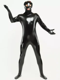 Morph Suit Black Unisex Open Mouth And Eyes Designed PVC BodySuit Clothes Costumes