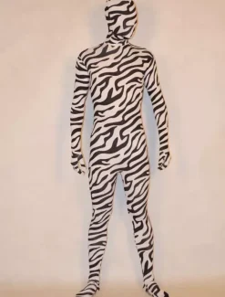Morph Suit Black Zebra Print Lycra Spandex Frabic Zentai Suit Unisex Full Body Suit