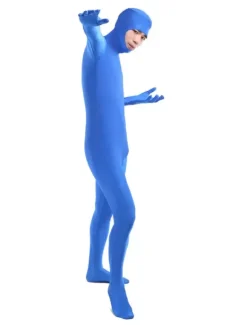 Morph Suit Blue Lycra Spandex Fabric Catsuit with Face Opened Men's Body Suit