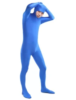 Morph Suit Blue Lycra Spandex Fabric Catsuit with Face Opened Men's Body Suit