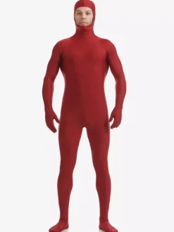 Morph Suit Dark Red Zentai Suit Lycra Spandex Bodysuit with Face Opened