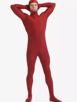 Morph Suit Dark Red Zentai Suit Lycra Spandex Bodysuit with Face Opened
