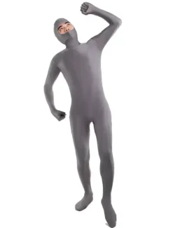 Morph Suit Gray Lycra Spandex Fabric Catsuit with Face Opened Men's Body Suit