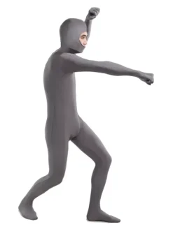 Morph Suit Gray Lycra Spandex Fabric Catsuit with Face Opened Men's Body Suit