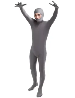 Morph Suit Gray Lycra Spandex Fabric Catsuit with Face Opened Men's Body Suit