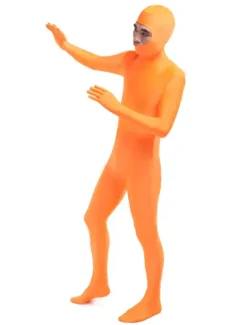 Morph Suit Organe Lycra Spandex Fabric Catsuit with Face Opened Men's Body Suit
