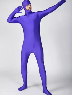 Morph Suit Purple Lycra Spandex Fabric Catsuit with Face Opened Men's Body Suit