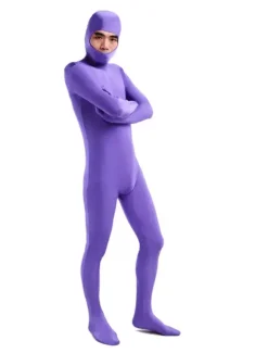Morph Suit Purple Lycra Spandex Fabric Catsuit with Face Opened Men's Body Suit