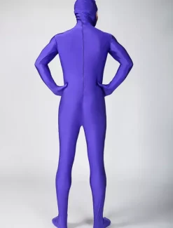 Morph Suit Purple Lycra Spandex Fabric Catsuit with Face Opened Men's Body Suit