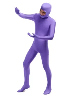Morph Suit Purple Lycra Spandex Fabric Catsuit with Face Opened Men's Body Suit