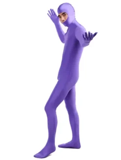 Morph Suit Purple Lycra Spandex Fabric Catsuit with Face Opened Men's Body Suit