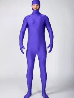 Morph Suit Purple Lycra Spandex Fabric Catsuit with Face Opened Men's Body Suit