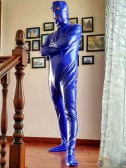 Morph Suit Royal Blue Unisex Open Mouth And Eyes Designed PVC BodySuit Clothes Costumes