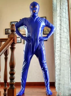 Morph Suit Royal Blue Unisex Open Mouth And Eyes Designed PVC BodySuit Clothes Costumes