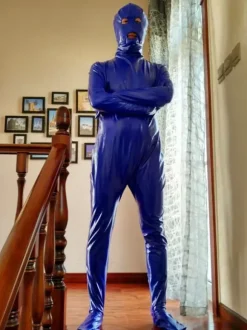 Morph Suit Royal Blue Unisex Open Mouth And Eyes Designed PVC BodySuit Clothes Costumes