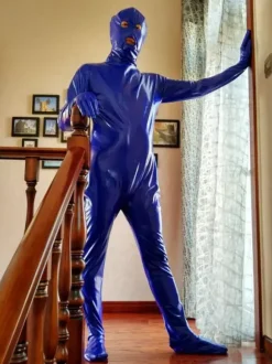 Morph Suit Royal Blue Unisex Open Mouth And Eyes Designed PVC BodySuit Clothes Costumes